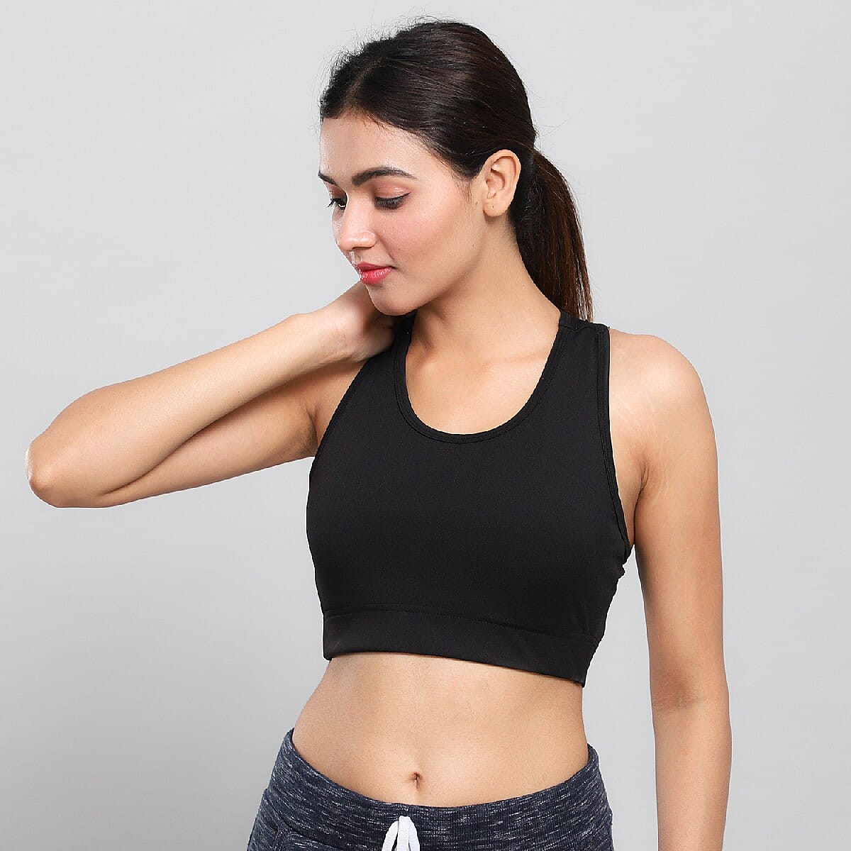 90% Polyester & 10% Lycra Knitted Sports Bra - Black | L