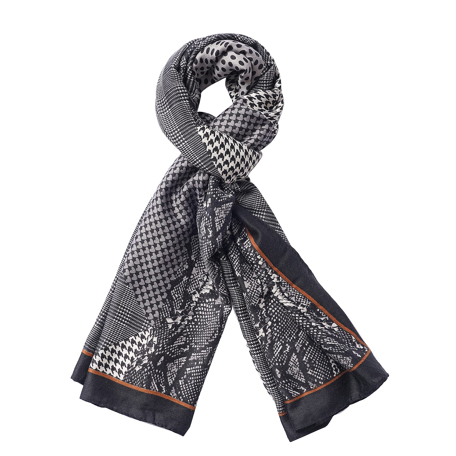 Gray Multi Cheetah Splicing Pattern Cotton & Linen Scarf (35""x70"")