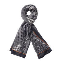 Gray Multi Cheetah Splicing Pattern Cotton & Linen Scarf (35""x70"")