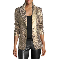 BEREK Tan Metallic Coated Animal Print Blazer with Notch Collar – Size L