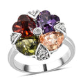 Simulated Multi Color Diamond Floral Ring in Silvertone (Size 6.75) - Sticky add to cart bar