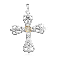 Artisan Crafted 0.15 ctw Polki Diamond Cross Pendant in Sterling Silver