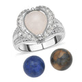 Galilea Rose Quartz, Lapis Lazuli, Yellow Tiger's Eye, Simulated Diamond Interchangeable Ring in Silvertone (Size 11.0) 21.60 ctw - Sticky add to cart bar