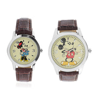 DISNEY Set of 2 Japanese Movement Mickey and Minnie Mouse Black and White Vegan Leather Strap His & Hers Gift Set Watch (35mm) (45mm)