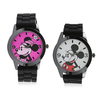 DISNEY Set of 2 Japanese Movement Mickey Mouse Black Silicone Strap His & Hers Gift Set Watch (35mm) (45mm)