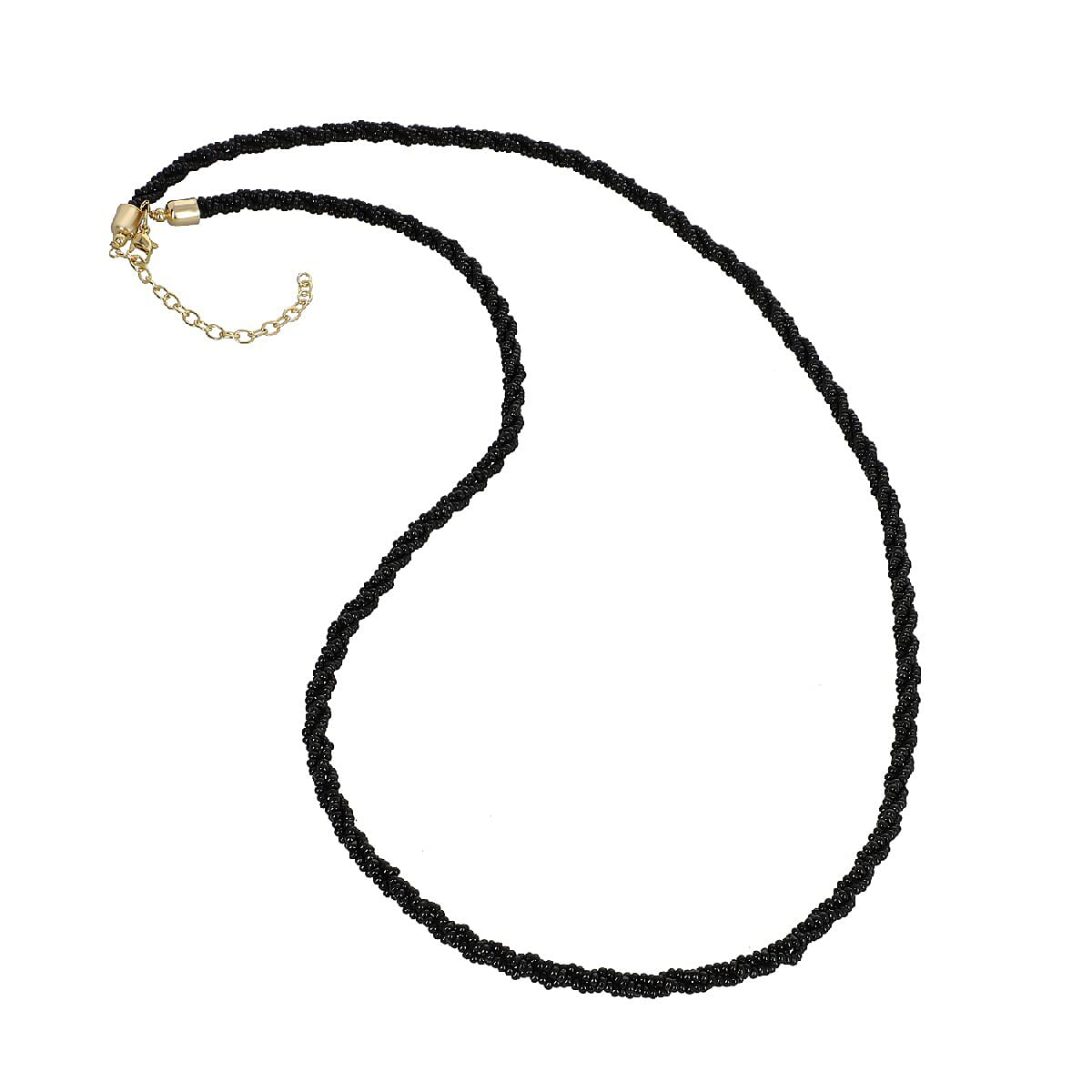 Black Glass Seed Beaded Necklace (36 Inches) in Goldtone