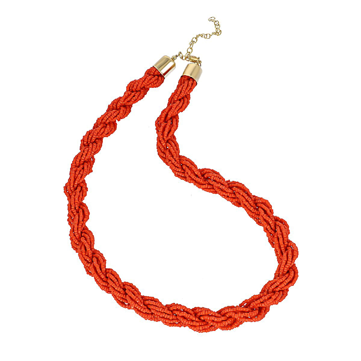 Orange Glass Seed Beaded Necklace (24 Inches) in Goldtone