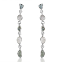 Artisan Crafted 1.00 ctw Polki Blue and White Diamond Earrings in Platinum Over Sterling Silver