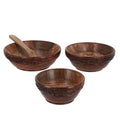 Set of 3 Natural Color Wooden Carved Bowls (4",5",6") with Wooden Spoon (5") - Sticky add to cart bar