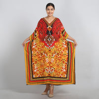 JOVIE Gray and Red Leopard Long Kaftan with Drawstring - One Size Fits Most