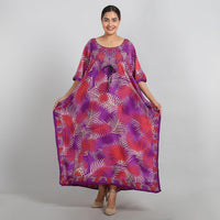 JOVIE Blue and Green Feather Long Kaftan with Drawstring - One Size Fits Most