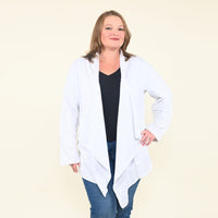 PASSAGE Light Grey French Terry Waterfall Front Cardigan- L (L 31"xW 39")