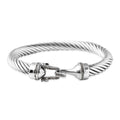 Natural Thai Black Spinel, White Austrian Crystal Rope Bangle Bracelet in Stainless Steel (6.75 In) 0.10 ctw - Sticky add to cart bar