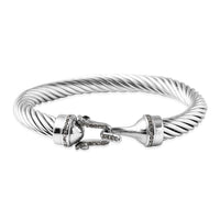 Natural Thai Black Spinel, White Austrian Crystal Rope Bangle Bracelet in Stainless Steel (6.75 In) 0.10 ctw