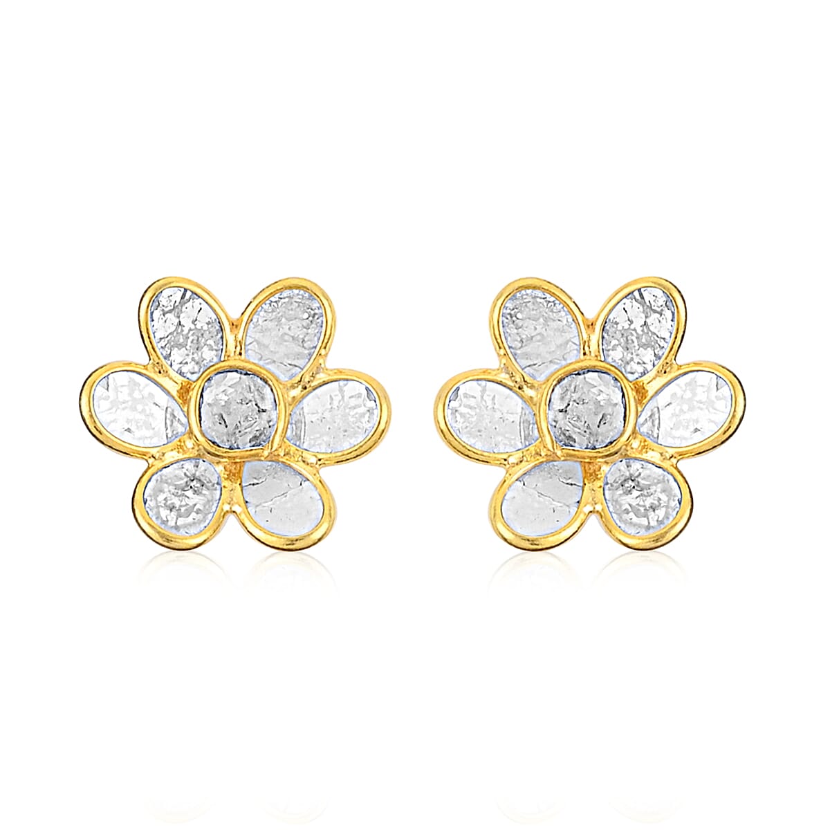 Artisan Crafted Polki Diamond Oval Stud Earrings in 14K Yellow Gold Over Sterling Silver 1.00 ctw