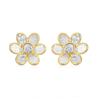 Artisan Crafted Polki Diamond Oval Stud Earrings in 14K Yellow Gold Over Sterling Silver 1.00 ctw