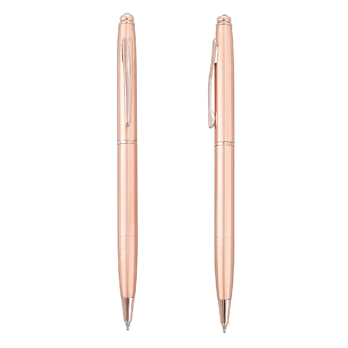 Set of 2 Ball Point Pens Studded with White Crystal Made with Swarovski in Gift Box -Brown Black