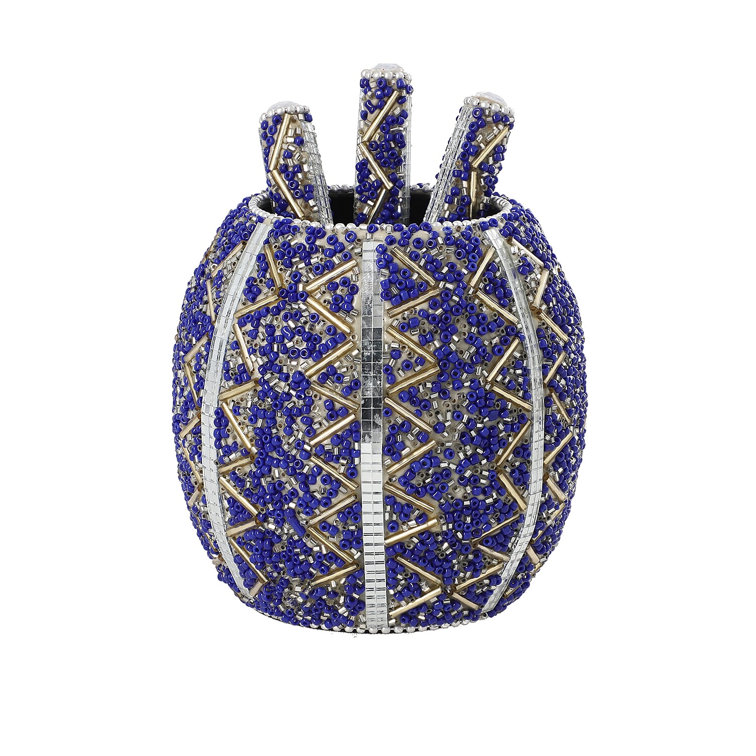 Set of 3 Blue Beaded Pen (4.5 in) with Matching Beaded Pen Pot (3.9"x3.9"x4.08")
