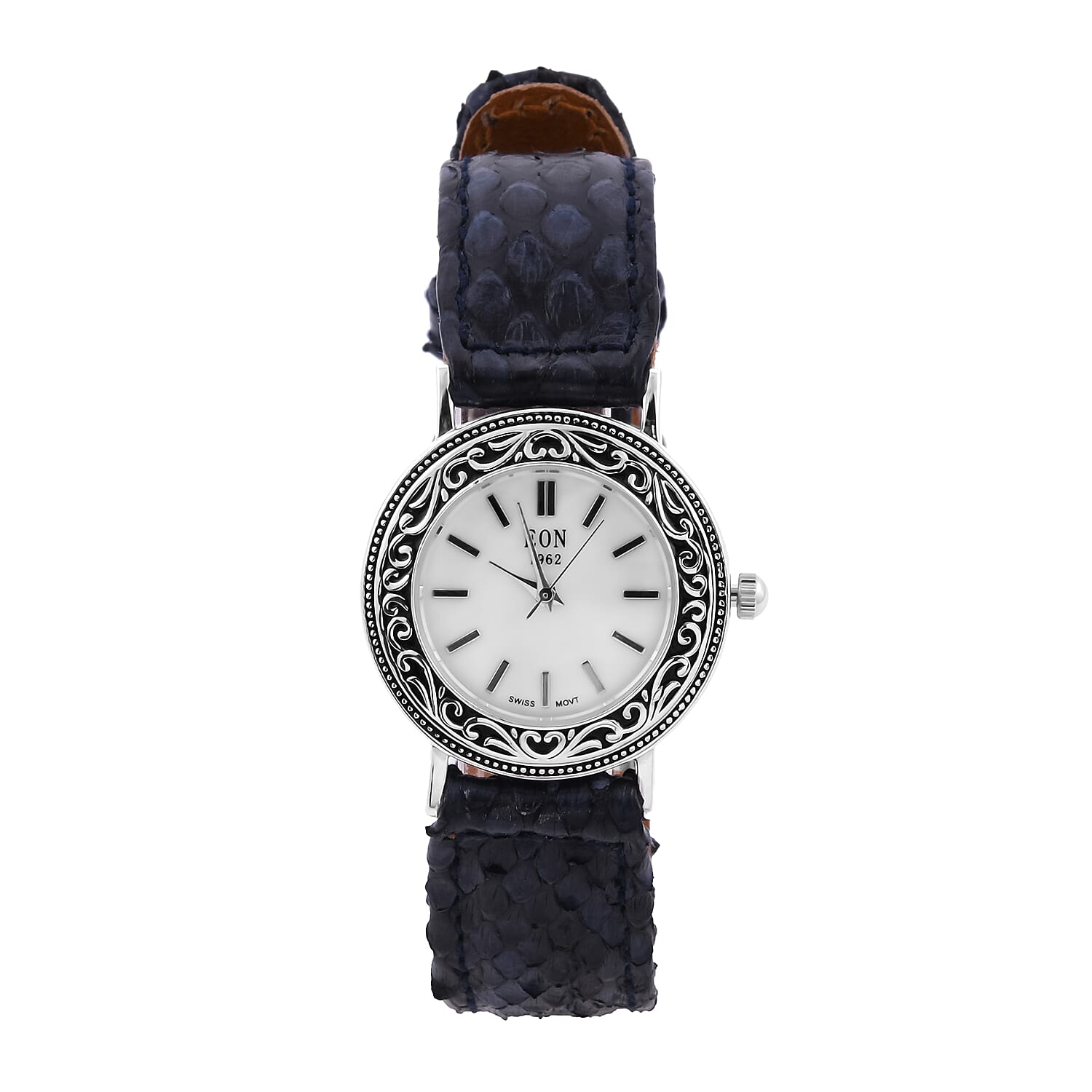 BALI LEGACY EON 1962 Swiss Movement Watch in Sterling Silver with Grey Python Leather Strap