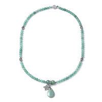 Green Aventurine Beaded Multi Wear Necklace 24 Inches with Butterfly Charm in Silvertone 180.50 ctw