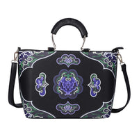 Black Floral Printed Pattern Faux Leather Convertible Bag with Handle Drop & Shoulder Bag (13"x5"x11.02")