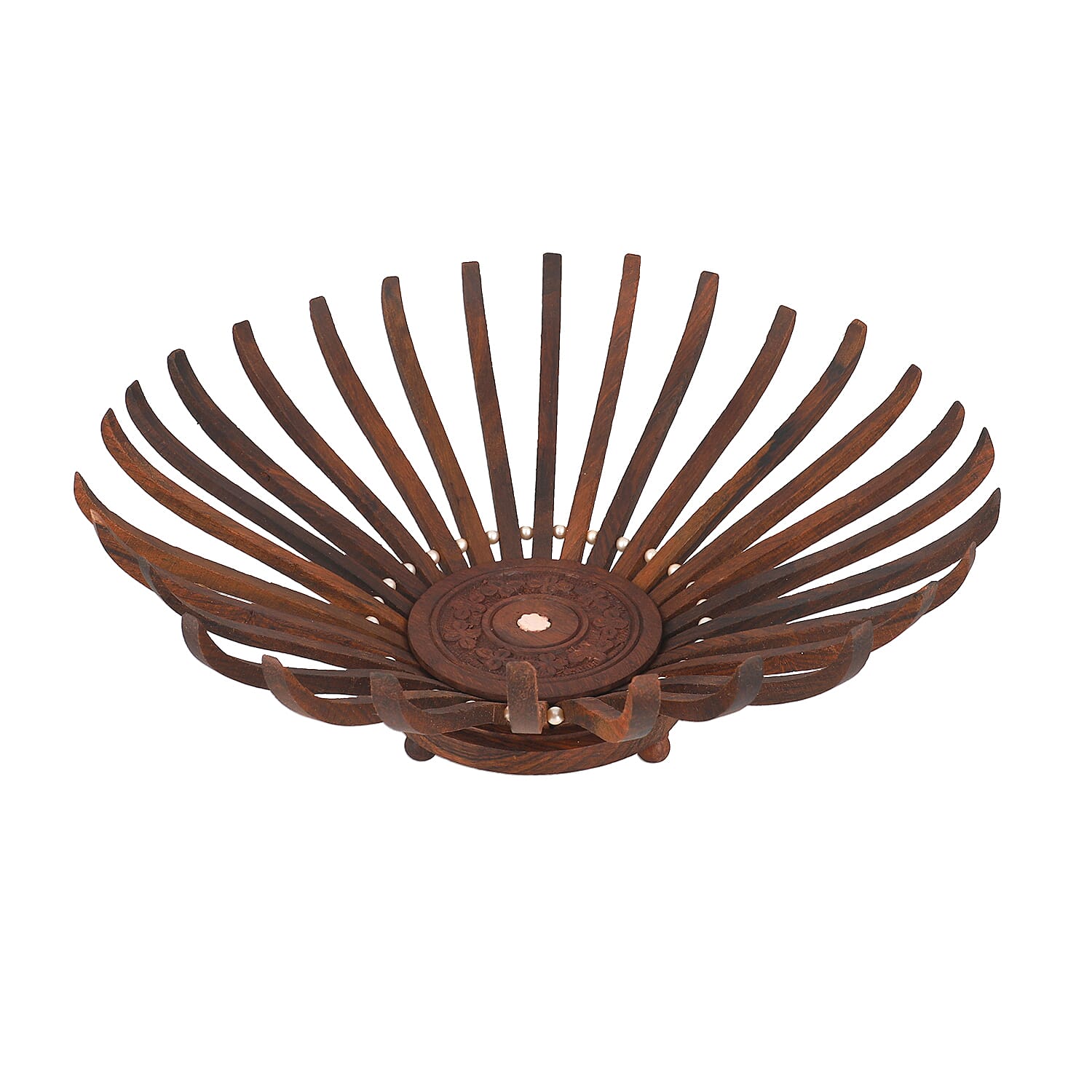 Natural Brown Rose Wood made Folding Fruit Platter/Tray (12")