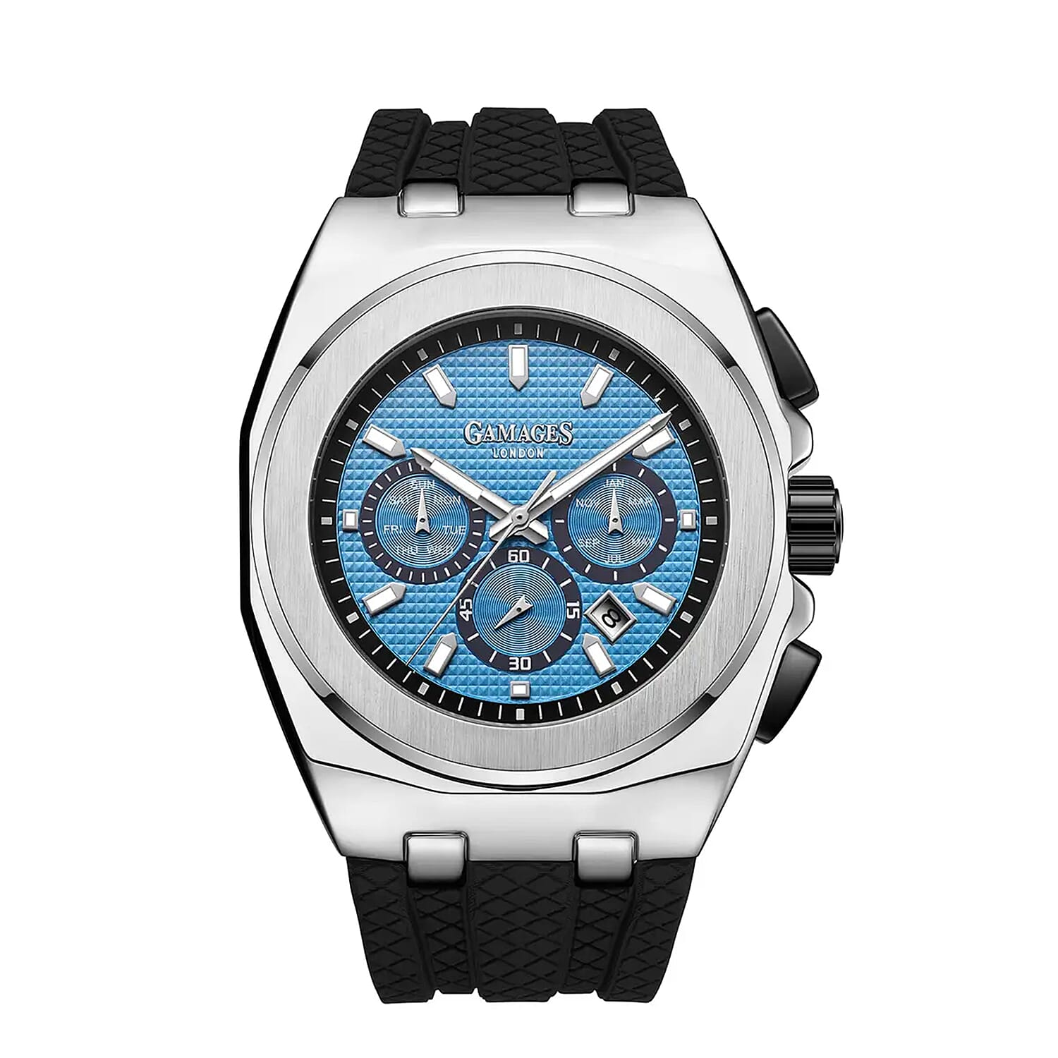 GAMAGES OF LONDON Limited Edition Hand Assembled Commander Automatic Movement Silicone Strap Watch in Steel (48mm)