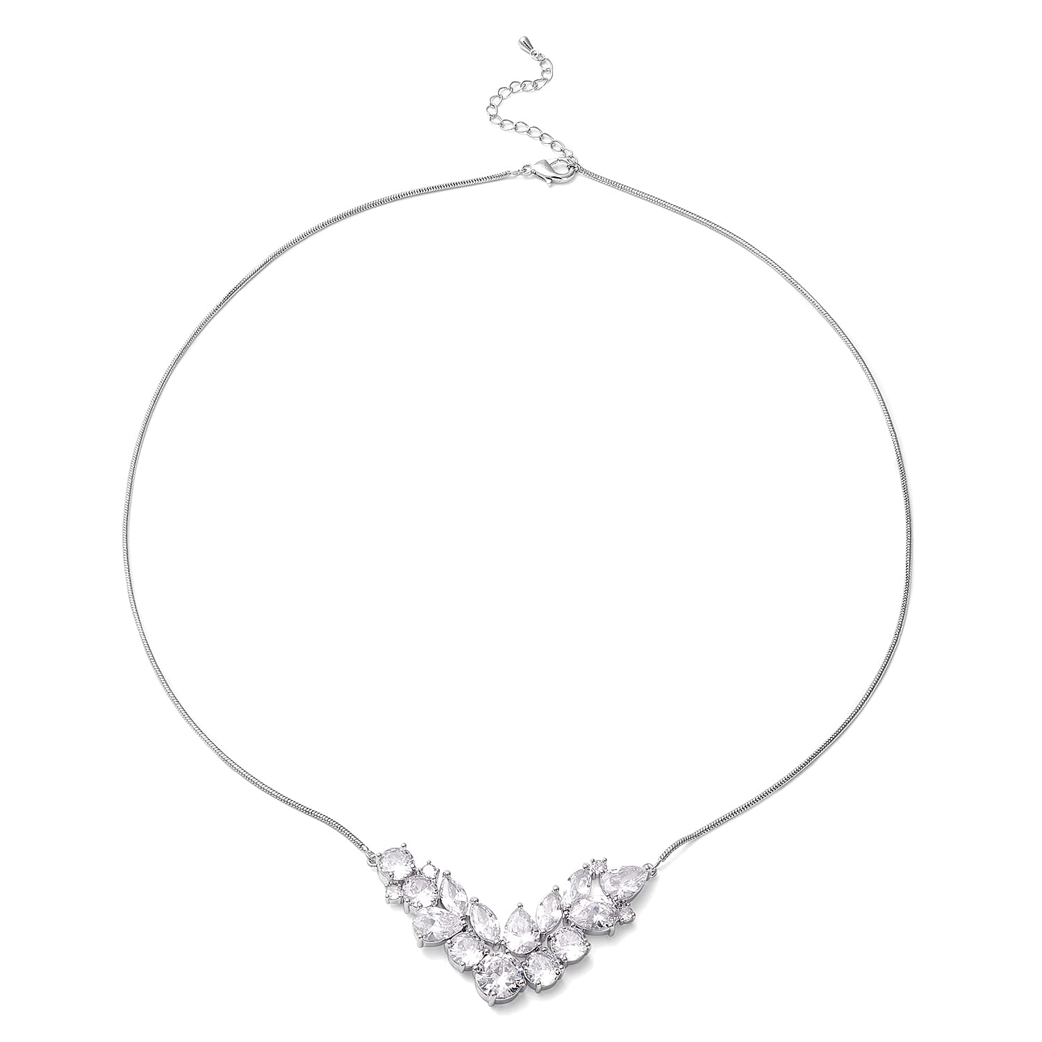 Simulated Diamond Chevron Shape Necklace 20 Inches in Silvertone