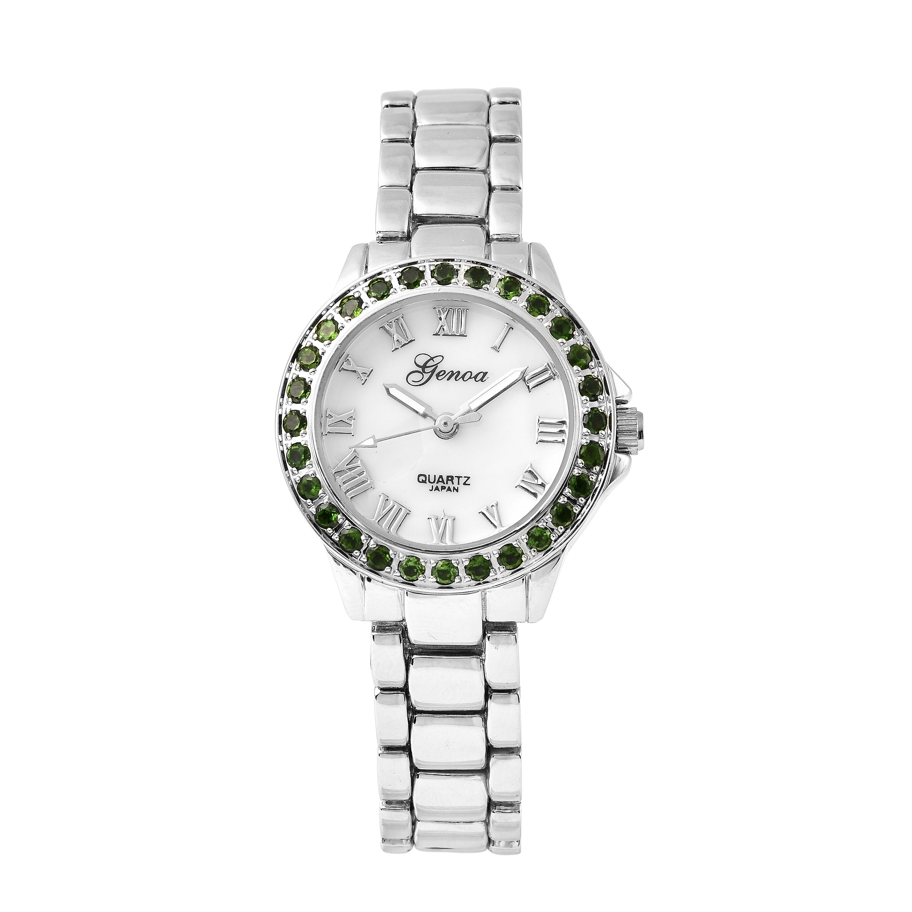 GENOA 10th ANNIVERSARY SPECIAL Natural Russian Diopside Miyota Japanese Movement Watch in Silvertone 1.50 ctw