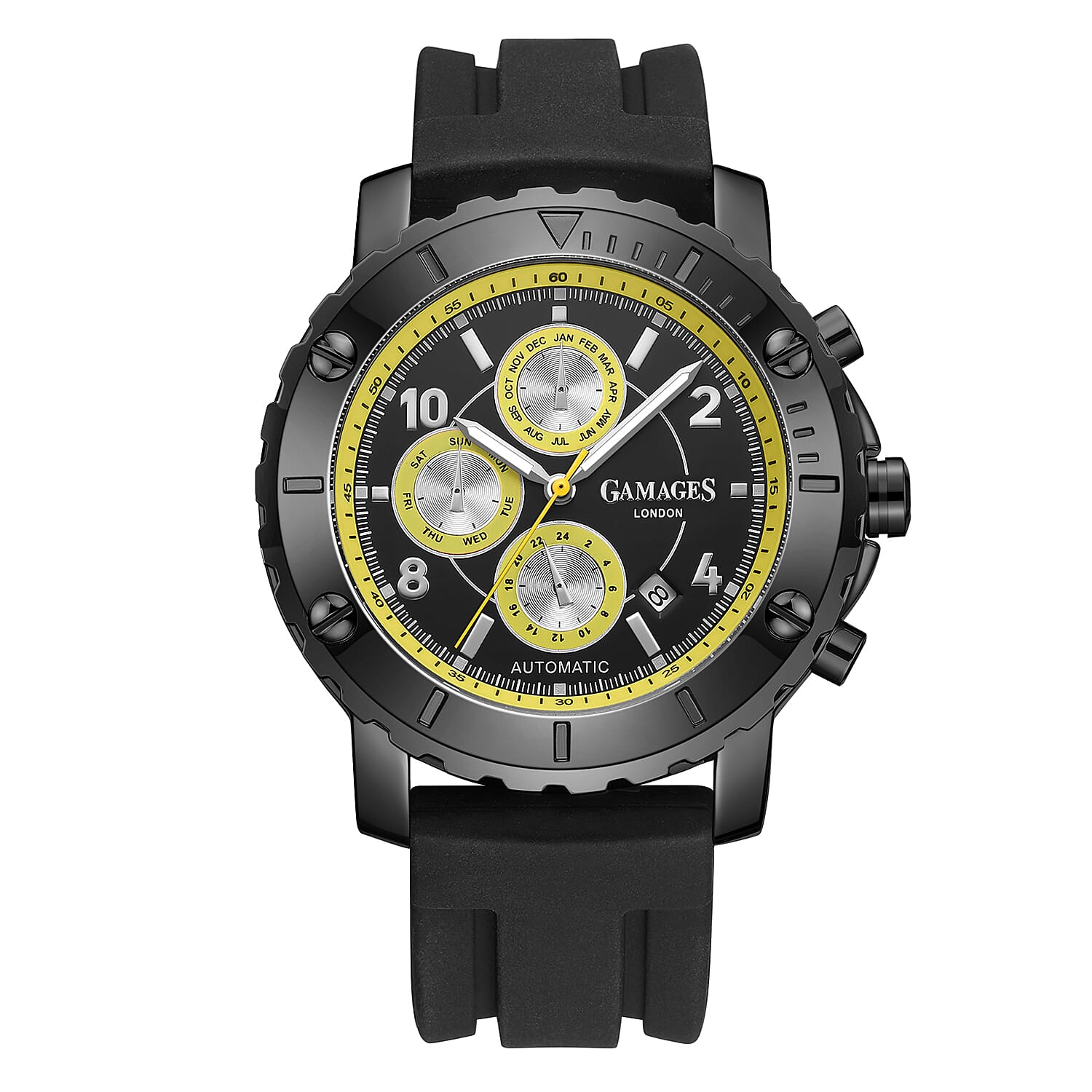 GAMAGES OF LONDON Limited Edition Hand Assembled Innovator Automatic Movement Silicone Strap Watch in Orange (45mm) FREE GIFT PEN