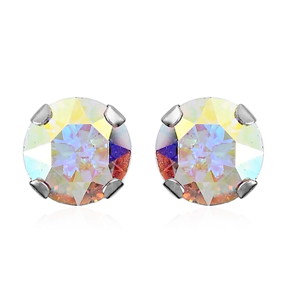 Aquamarine Crystal Solitaire Stud Earrings in 10K White Gold