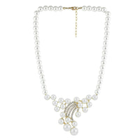 Simulated Pearl and White Austrian Crystal Necklace 20 Inches in Goldtone