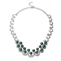 Simulated Peacock Pearl and White Austrian Crystal Necklace 20 Inches in Silvertone