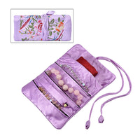 Royal Blue Floral Embroidery Pattern Satin Travel Jewelry Roll Organizer