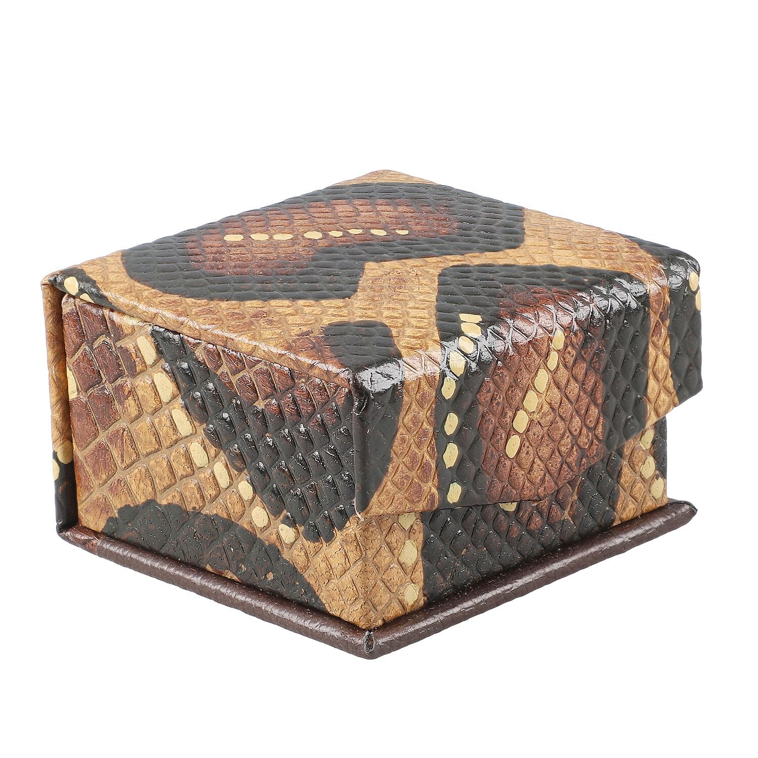 "GENUINE LEATHER EMBOSSED SINGLE RING BOX. Colour Brown Animal Print  Size 7x7x5"
