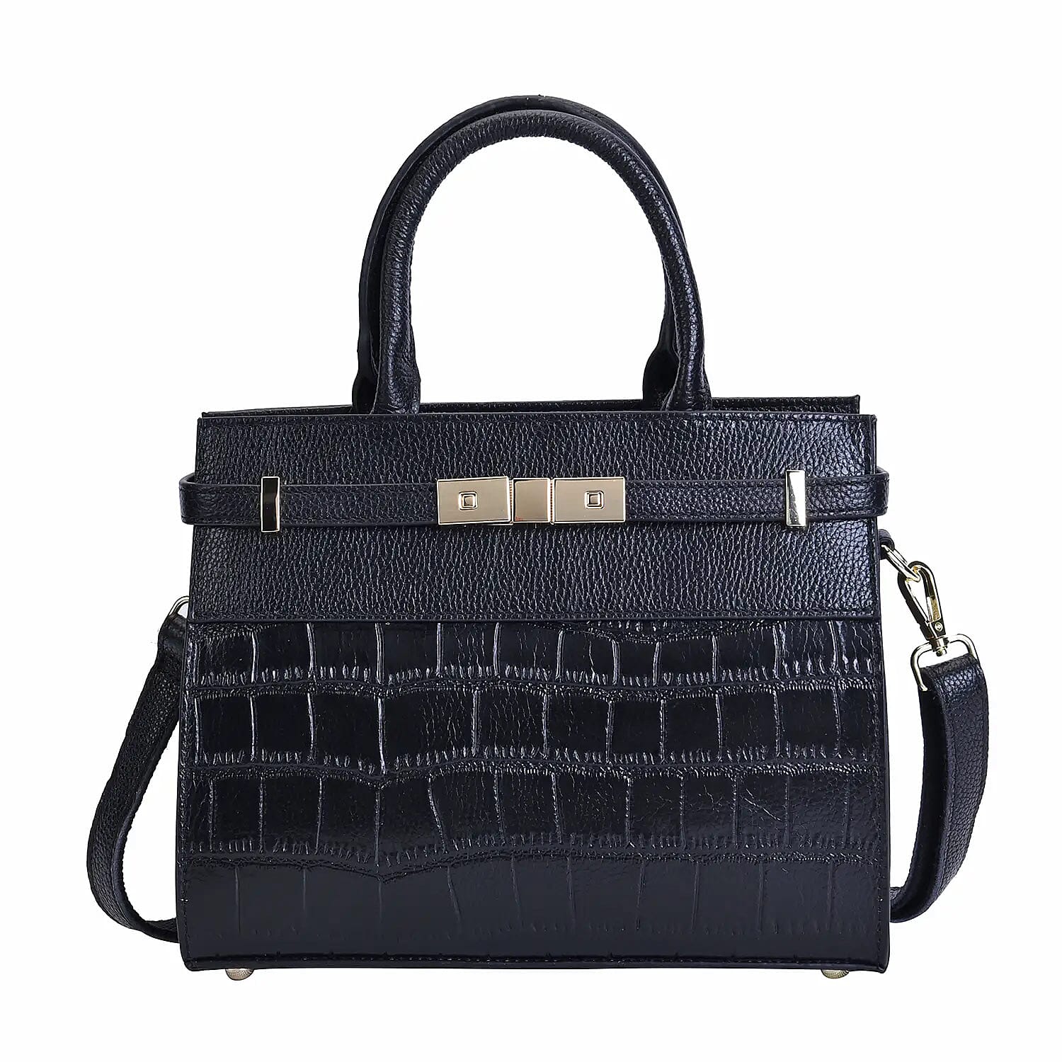Black Texture Inspired Pattern Genuine Leather Convertible Satchel Bag