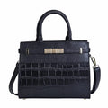 Black Texture Inspired Pattern Genuine Leather Convertible Satchel Bag - Sticky add to cart bar