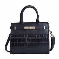 Black Texture Inspired Pattern Genuine Leather Convertible Satchel Bag
