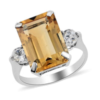Brazilian Citrine and White Topaz Ring in Rhodium Over Sterling Silver (Size 9.0) 7.50 ctw