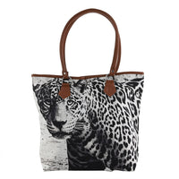 DESIGNER INSPIRED White & Black Leopard Pattern Polyester Tote Bag