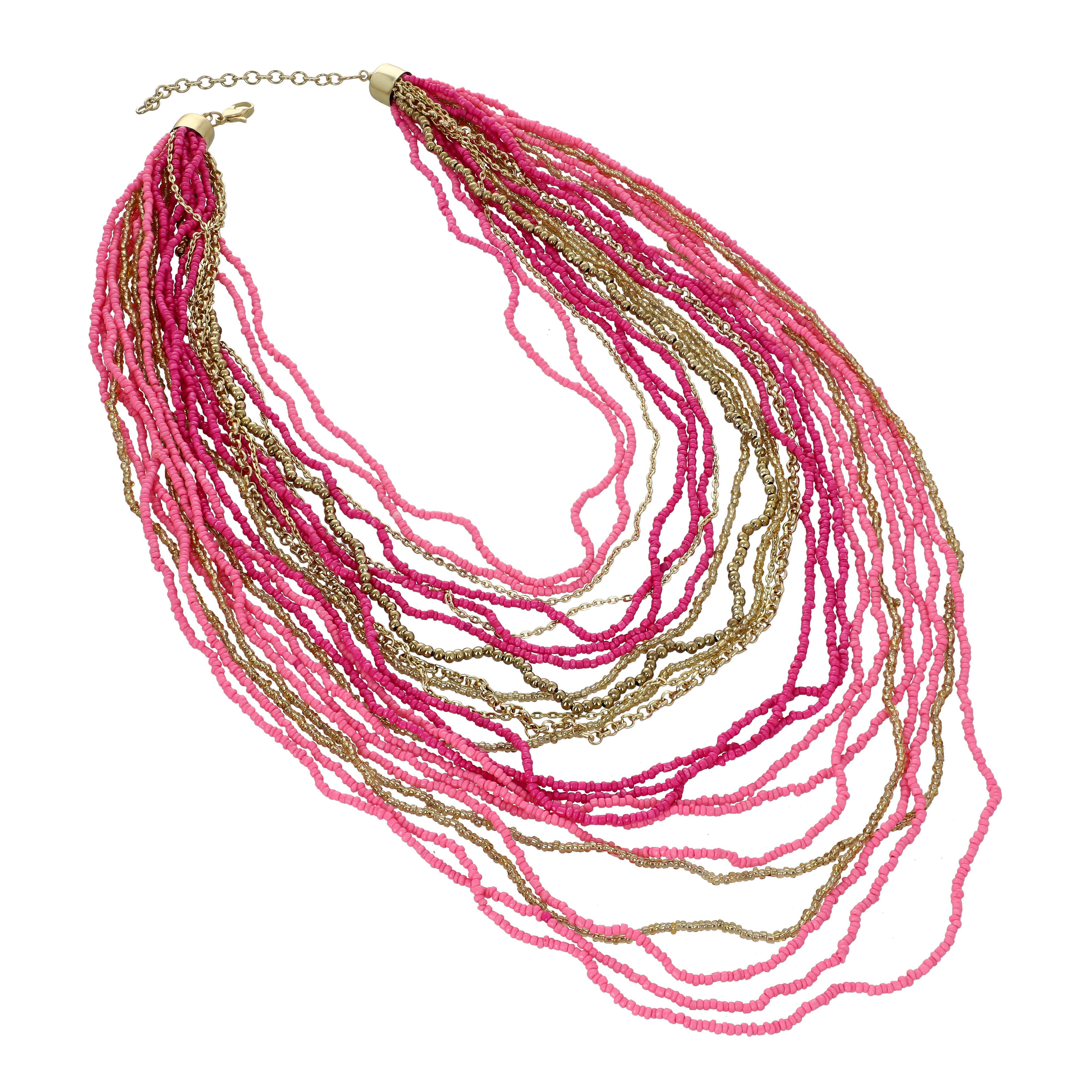 Pink Seed Bead Multi Layer Necklace