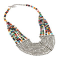 Multi Color Seed Bead Multi Strand Necklace 22 Inches in Silvertone - Sticky add to cart bar