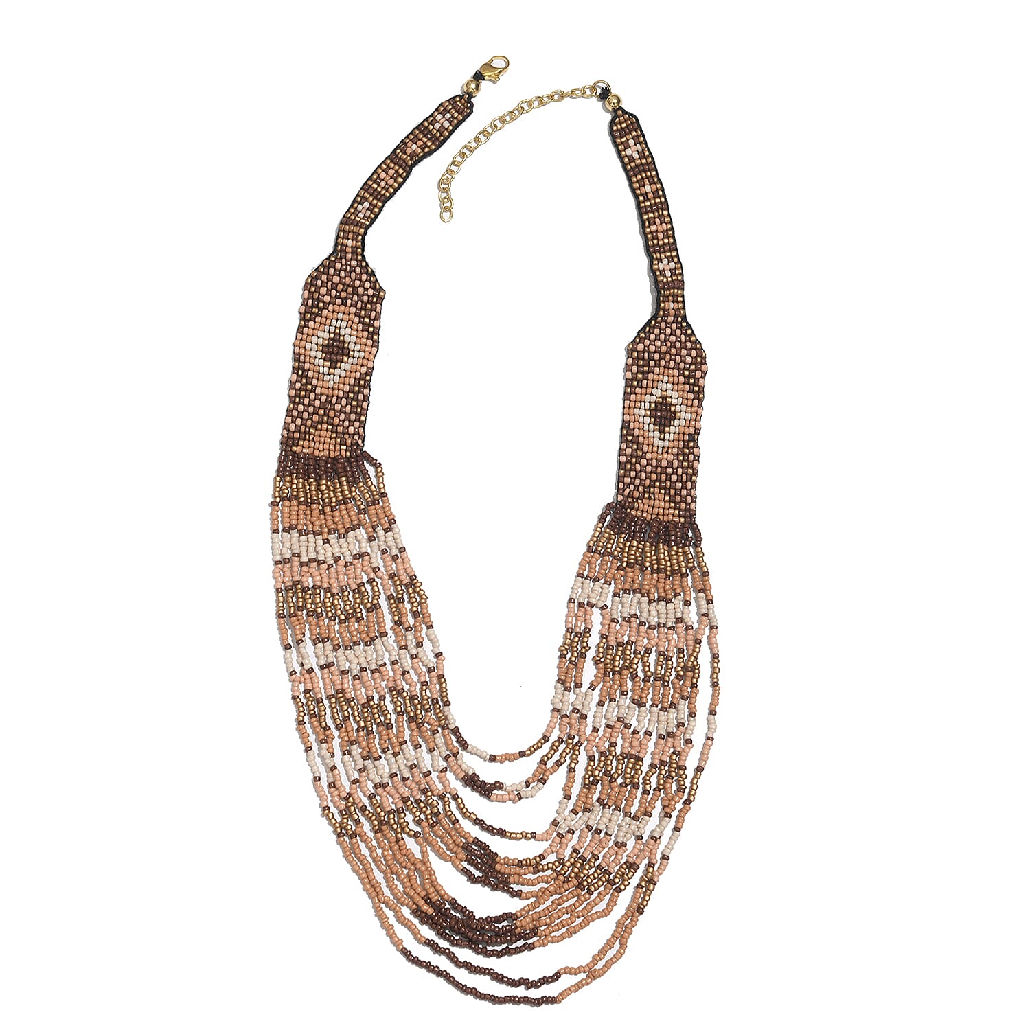 Beige and Brown Seed Beads Multi Layered Twisted Neclace