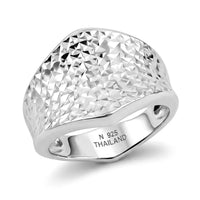Rhodium Over Sterling Silver Hammered Ring (Size 8.0) 5.60 Grams