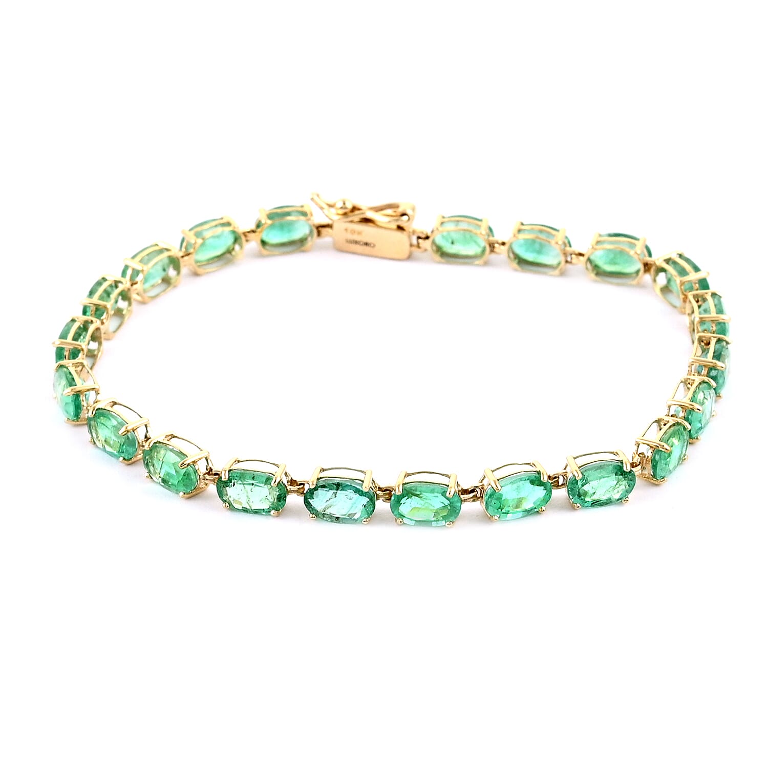 Luxoro 10K Yellow Gold AAA Kagem Zambian Emerald Tennis Bracelet (6.50 In) 8.75 ctw