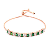 Simulated Emerald, Simulated Diamond Tennis Bolo Bracelet in 14K RG Over Sterling Silver 5.00 ctw