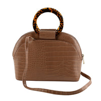 Taupe Crocodile Embossed Faux Leather Handbag with Handle Drop with Crossbody Strap (9x8)
