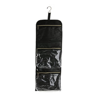 Tall Black Faux Leather & Nylon Hanging Travel Beauty Organizer (3x10x7.5)