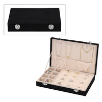 Black Velvet Jewelry Box with Anti Tarnish Lining & Lock (8 Necklace Hooks, 8 Earrings/Pendant Sections and Approx 10 Rings Slots) (11.4"x7.3"x2")