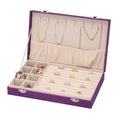 Black Velvet Jewelry Box with Anti Tarnish Lining & Lock (8 Necklace Hooks, 8 Earrings/Pendant Sections and Approx 10 Rings Slots) (11.4"x7.3"x2") - Sticky add to cart bar